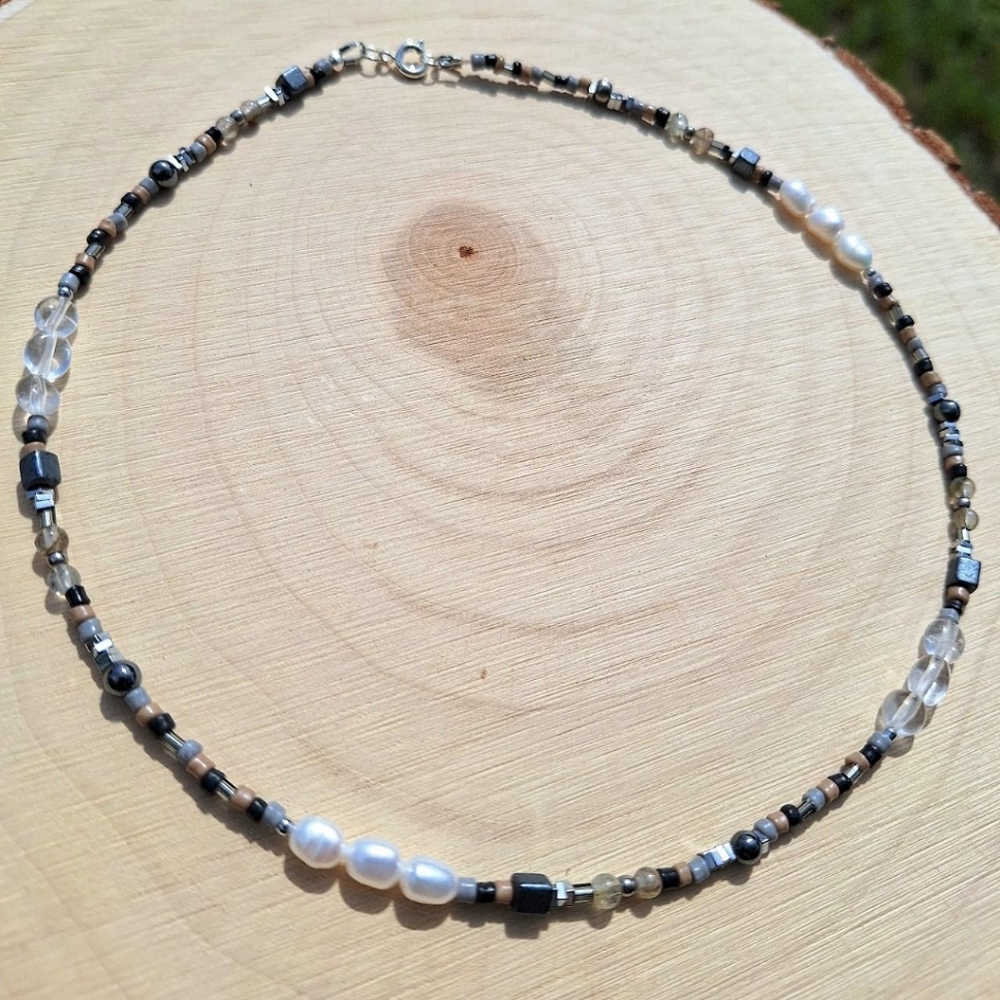 Pearl, Quartz, Labradorite ~ Dainty Beaded Necklace